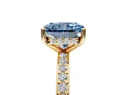 Solitaire Engagement Ring Setting for Fancy Blue Radiant Cut Center with Fine Pave Band and Prong Head in Yellow Gold