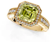 Milgrain Halo Engagement Ring Setting for Fancy Yellow Asscher Cut Center with Pave Band and Prong Head in Yellow Gold