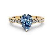 Solitaire Engagement Ring Setting for Fancy Blue Pear-Shaped Center with Single Row Accent Band and Prong Head in Yellow Gold