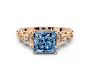 Solitaire Engagement Ring Setting for Fancy Blue Princess Cut Center with Filigree Band and Prong Head in Rose Gold