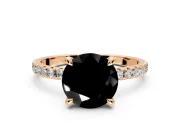 Solitaire Engagement Ring Setting for Fancy Black Round Cut Center with Fine Pave Narrow Band and Prong Head in Rose Gold