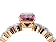 Shared-Prong Engagement Ring Setting for Fancy Pink Emerald Cut Center with Graduated Accents and Prong Head in Rose Gold