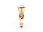 Halo Engagement Ring Setting for Fancy Green Asscher Cut Center with Wide Band, Inlaid Accent Row and Prong Head in Rose Gold