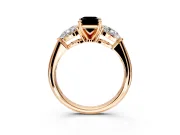 3 Stone Engagement Ring Setting for Fancy Black Emerald Cut Center with Large Pear-Shaped Accents and Prong Head in Rose Gold