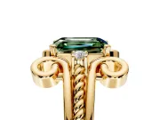 Solitaire Engagement Ring Setting for Fancy Green Emerald Cut Center with Twisted Band and Scroll Prong Head in Yellow Gold