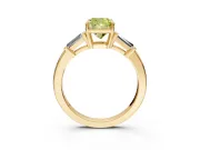 3 Stone Engagement Ring Setting for Fancy Yellow Cushion Cut Center with Baguette Accents and Prong Head in Yellow Gold