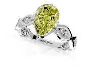 Solitaire Engagement Ring Setting for Fancy Yellow Pear-Shaped Center with Accented Twist Band and Leaf Prong Head in Platinum