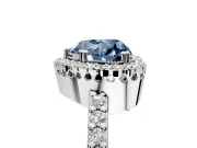 Halo Engagement Ring Setting for Fancy Blue Heart-Shaped Center with Inner Milgrain Border and Prong Head in Platinum