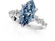 Solitaire Engagement Ring Setting for Fancy Blue Marquise Center with Trailing Leaf Accent Band and Prong Head in Platinum