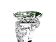 Solitaire Engagement Ring Setting for Fancy Green Marquise Center with Pave Bypass Twist Band and Prong Head in White Gold