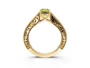 Solitaire Engagement Ring Setting for Fancy Yellow Emerald Cut Center with Engraved Pave Band and Prong Head in Yellow Gold