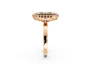 Halo Engagement Ring Setting for Fancy Green Emerald Cut Center with Milgrain Bezel Rim, Plain Band and Prong Head in Rose Gold