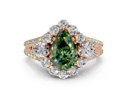 Halo Engagement Ring Setting for Fancy Green Pear-Shaped Center with Two-Strand Split Shank and Prong Head in Rose Gold