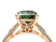 Solitaire Engagement Ring Setting for Fancy Green Princess Cut Center with Pave Rail Split Shank and Prong Head in Rose Gold