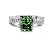 Solitaire Engagement Ring Setting for Fancy Green Radiant Cut Center with Bar-Station Pave Twist and Prong Head in Sterling Silver