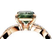 Solitaire Engagement Ring Setting for Fancy Green Princess Cut Center with Half-Pave Crossover Band and Prong Head in Rose Gold
