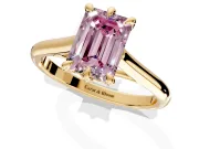 Solitaire Engagement Ring Setting for Fancy Pink Emerald Cut Center with Cathedral Band and Prong Head in Yellow Gold