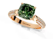 Solitaire Engagement Ring Setting for Fancy Green Cushion Cut Center with Multi-Row Accents and Prong Head in Rose Gold