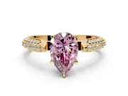Solitaire Engagement Ring Setting for Fancy Pink Pear-Shaped Center with Multi-Row Accents and Prong Head in Yellow Gold