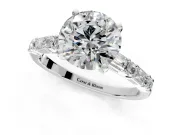 Baguette Engagement Ring Setting for Round Cut Center with Alternating Bar-Set Band and Prong Head in Platinum