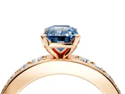 Solitaire Engagement Ring Setting for Fancy Blue Emerald Cut Center with Channel-Set Accents and Prong Head in Rose Gold