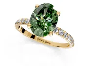 Solitaire Engagement Ring Setting for Fancy Green Oval Center with Pave Accents and Prong Head in Yellow Gold