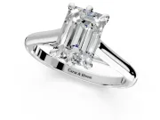 Solitaire Engagement Ring Setting for Emerald Cut Center with Cathedral Band and Prong Head in White Gold