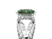 Halo Engagement Ring Setting for Fancy Green Radiant Cut Center with Rope Twist Split Shank and Prong Head in Sterling Silver