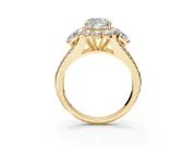 Halo Engagement Ring Setting for Cushion Cut Center with Two-Strand Split Shank and Prong Head in Yellow Gold