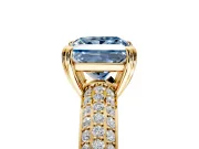 Solitaire Engagement Ring Setting for Fancy Blue Princess Cut Center with Multi-Row Pave Accents and Basket Head in Yellow Gold