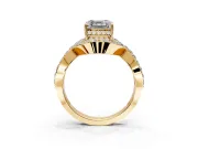 Halo Engagement Ring Setting for Asscher Cut Center with Pave Infinity Twist Band and Prong Head in Yellow Gold