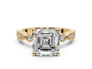 Solitaire Engagement Ring Setting for Asscher Cut Center with Milgrain Bezel Accents and Prong Head in Yellow Gold