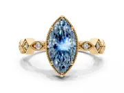 Milgrain Bezel Engagement Ring Setting for Fancy Blue Marquise Center with Marquise Stations and Bezel Head in Yellow Gold