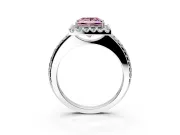 Pave Halo Engagement Ring Setting for Fancy Pink Princess Cut Center with Single Row Pave Band and Prong Head in Sterling Silver