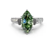 Solitaire Engagement Ring Setting for Fancy Green Marquise Center with Pave Cathedral Shoulders and Prong Head in Platinum