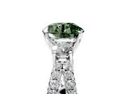3 Stone Engagement Ring Setting for Fancy Green Round Cut Center with Pave Split Shank and Prong Head in Platinum