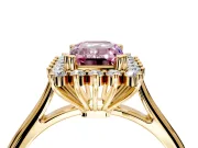Starburst Halo Engagement Ring Setting for Fancy Pink Emerald Cut Center with Thin Round-Wire Band and Prong Head in Yellow Gold