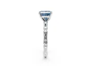 Solitaire Engagement Ring Setting for Fancy Blue Princess Cut Center with Bamboo Band and Prong Head in Platinum