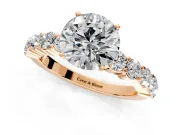 Shared-Prong Engagement Ring Setting for Round Cut Center with Graduated Accents and Prong Head in Rose Gold