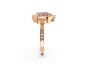Halo Engagement Ring Setting for Fancy Pink Pear-Shaped Center with Milgrain Rim, Pave Band and Prong Head in Rose Gold