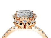 Halo Engagement Ring Setting for Princess Cut Center with Openwork Halo, Pave Band and Prong Head in Rose Gold