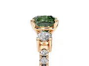 3 Stone Engagement Ring Setting for Fancy Green Cushion Cut Center with Round Cut Side Accents and Prong Head in Rose Gold