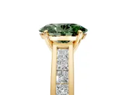 Solitaire Engagement Ring Setting for Fancy Green Oval Center with Princess Cut Channel Band and Prong Head in Yellow Gold