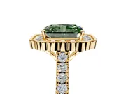 Milgrain Floral Halo Engagement Ring Setting for Fancy Green Radiant Cut Center with Pave Band and Prong Head in Yellow Gold
