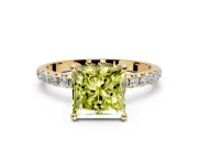 Solitaire Engagement Ring Setting for Fancy Yellow Princess Cut Center with Micro Pave Band and Prong Head in Yellow Gold