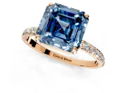 Solitaire Engagement Ring Setting for Fancy Blue Asscher Cut Center with Pave Accents and Prong Head in Rose Gold
