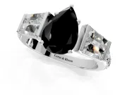Channel-Set Engagement Ring Setting for Fancy Black Pear-Shaped Center with Baguette Band and Prong Head in White Gold