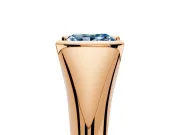 Tension Engagement Ring Setting for Fancy Blue Princess Cut Center with Wide Tapered Band and Tension Head in Rose Gold