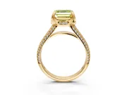 Solitaire Engagement Ring Setting for Fancy Yellow Asscher Cut Center with Accented Split Shank and Prong Head in Yellow Gold