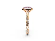 Halo Engagement Ring Setting for Fancy Pink Radiant Cut Center with Pave and Plain Twist Band and Prong Head in Rose Gold
